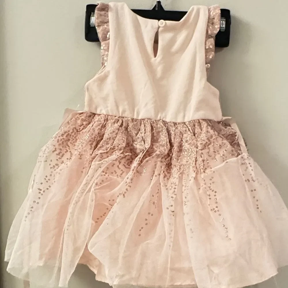 Pink &Violet Toddler Girl Sequin Flutter Sleeve Fit Flare Dress Rose Gold, Blush